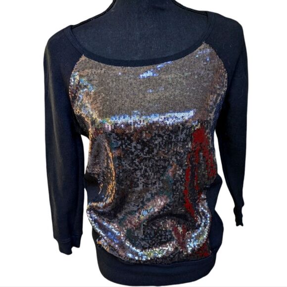 PJK Patterson J Kincaid  Sequined Sweater/Sweatshirt – Size Small Black & Silver - Picture 1 of 8